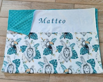 couverture bébé personnalisée avec prénom brodé , animaux savane