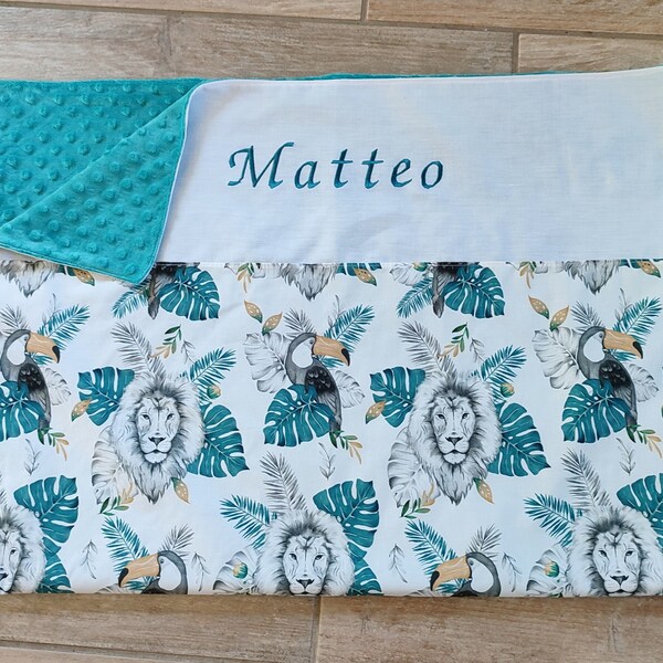 couverture bébé personnalisée avec prénom brodé , animaux savane