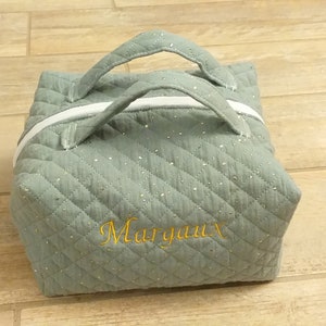 Toiletry bag, double quilted gauze, vanity case style, personalization with embroidered first name, colors of your choice