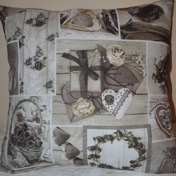 Un amour de coussin coeurs taupe beige marron ambiance cosy