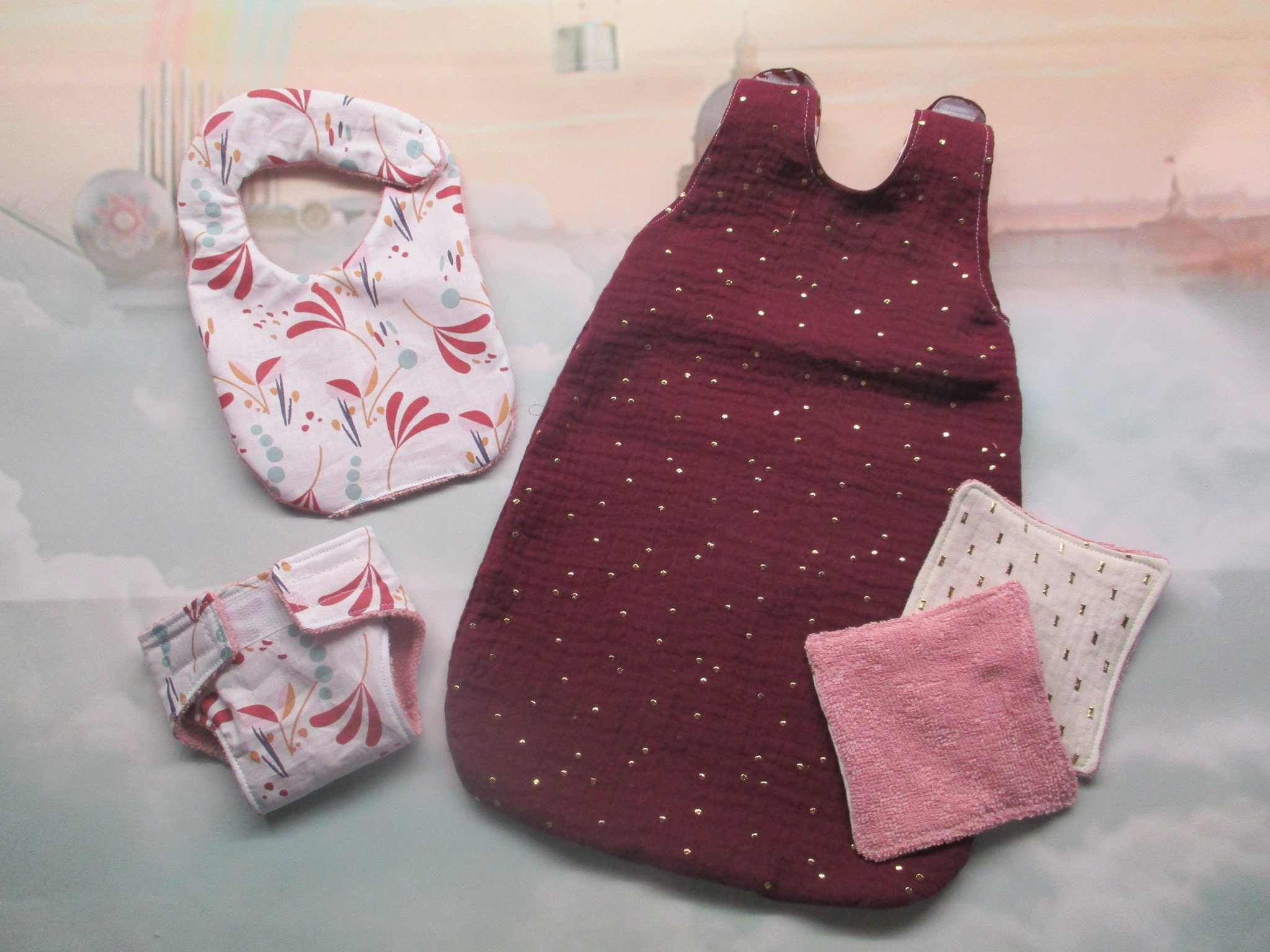 Pack diapers, bibs and sleeping bag for doll ON ORDER