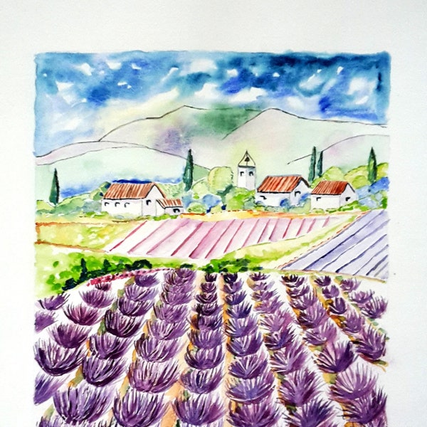 Aquarelle originale "Provence", modèle unique vendu sans encadrement