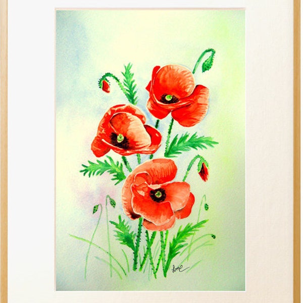 Aquarelle originale "Les coquelicots", modèle unique vendu sans encadrement