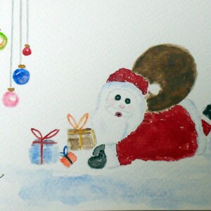 Carte postale "Petit Papa Noël OUPS !!", aquarelle originale