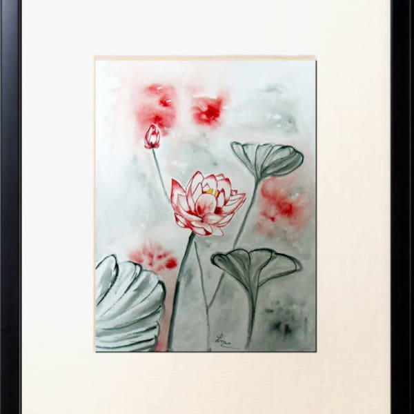 Aquarelle originale "Lotus 2", modèle unique vendu sans encadrement