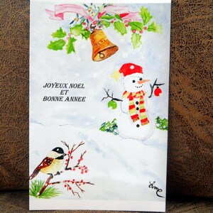 Lot de 5 cartes postales d'une de mes aquarelles originale "CARTES DE VOEUX"