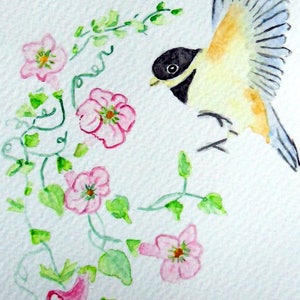 Carte postale "chickadee in volo", acquerello originale