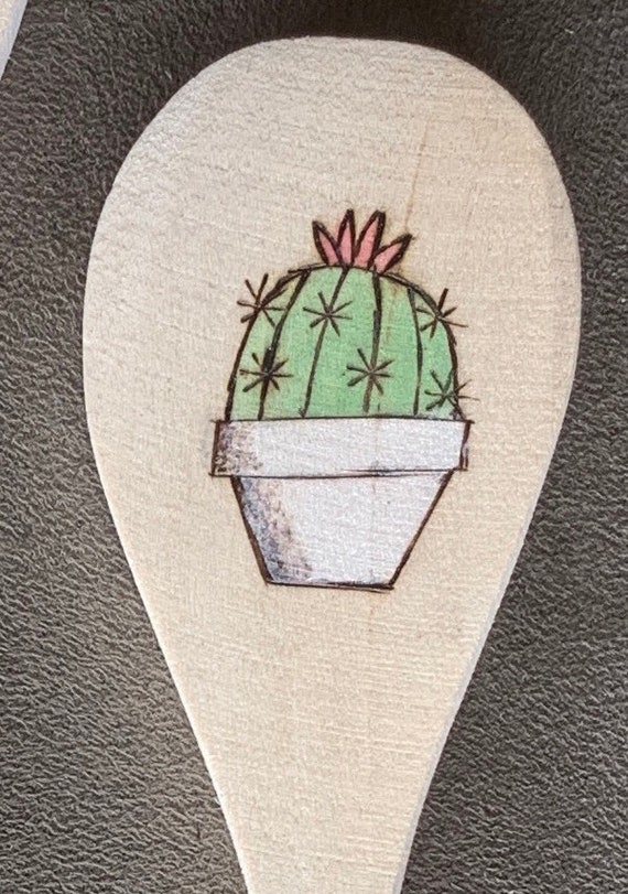 Decorative Wood Burned Spoon With Cactus Design Etsy