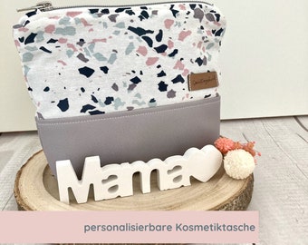 personalisierte Kosmetiktasche mit Terrazzo-Muster • Schminktäschchen • Geschenkidee für Mama, Freundin oder Schwester • Muttertagsgeschenk