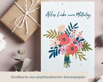 Grußkarte zum Muttertag aus einpflanzbarem Saatpapier • Muttertagskarte mit Blumensamen • nachhaltige Glückwunschkarte für Mama Format A6