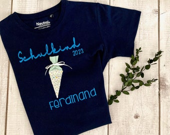 Schulkind T-Shirt mit Schultüte • personalisierbar mit Namen • Geschenk zum Schulanfang • Outfit zur Einschulung • Schulkind 2024