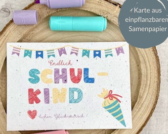 Grußkarte zur Einschulung mit Blumensamen • nachhaltige Glückwunschkarte zum Schulanfang A6 • Karte aus einpflanzbarem Saatpapier