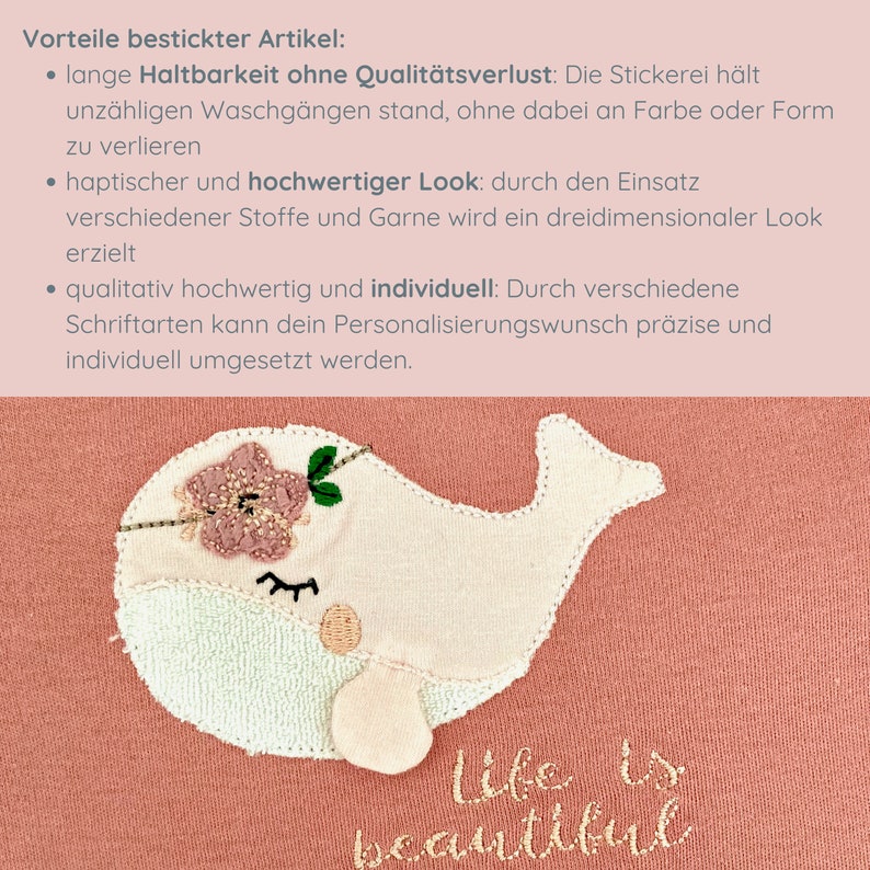 personalisierter Babybody im Boho Stil bestickt mit Wal individuelle Geschenkidee zur Geburt Geschenk fürs Baby Bild 4