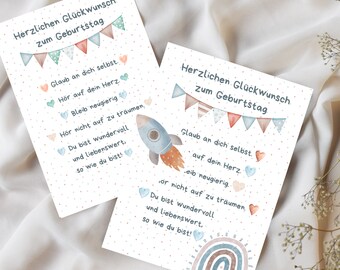 2 Geburtstagskarten für Kinder im Set mit Regenbogen- und Raketenmotiv • Grußkarten zum Geburtstag mit Ermutigungen • Glückwunschkarten A6