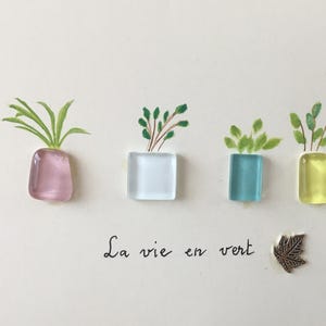 Carte artisanale  réalisée avec peinture aquarelle et pierres de verre Nature - Plantes