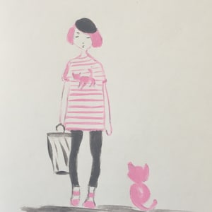 Carte postale aquarelle peinte main  fillette