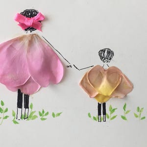 carte postale artisanale réalisée à la main  pétales de fleurs silhouettes