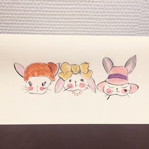 Carte postale aquarelle peinte main lapins humanisés
