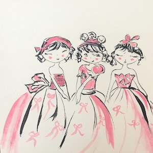 Carte postale aquarelle peinte main princesses fillette