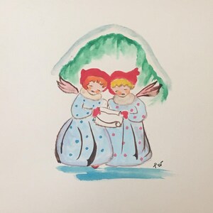 Carte aquarelle peinte main  anges