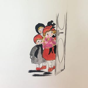 Carte postale aquarelle peinte main enfants Bonne Année