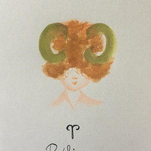 carte postale aquarelle peinte main  bélier astrologie