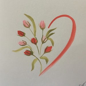 Carte postale aquarelle peinte main fleurs coeur