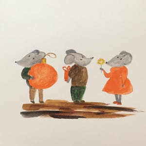 Carte postale aquarelle peinte main souris Noël
