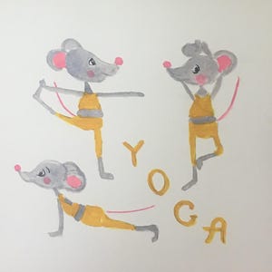 Carte postale aquarelle peint main souris yoga animal humanisé