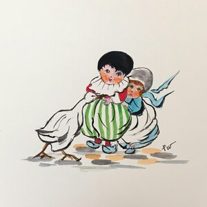Carte postale aquarelle peinte main enfants