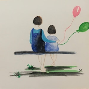 Carte aquarelle peinte main fillettes