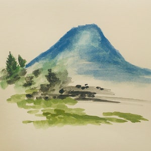 Carte postale aquarelle peinte main paysage asiatique