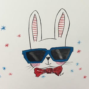Carte aquarelle peinte main lapin humanisé enfant