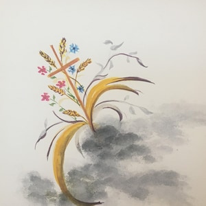 Carte postale aquarelle peinte main motif religieux croix