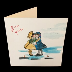 Carte postale aquarelle peinte main enfants bonne année