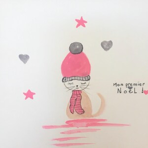Carte postale aquarelle peinte main chat enfant