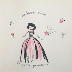 Carte postale aquarelle peinte main fillette princesse