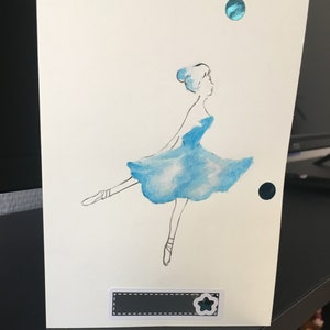 Aquarelle peinte main sur carte postale - Danseuse -