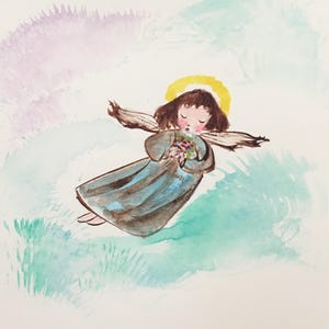 Carte aquarelle peinte main ange  Noël