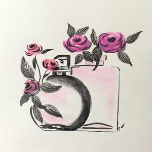 Carte postale parfum roses aquarelle peinte main