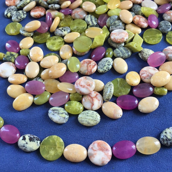 10 grosses perles pierre agate jaspe sanguin,gemme,assortiment mélange mix,serpentine,rose jaune vert beige gris