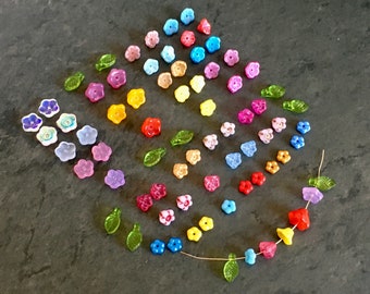 76 perles fleurs feuille verre tchèque bohème,clochette bell,assortiment mix multicolore,8mm,printemps,fabrication bijoux earrings collier