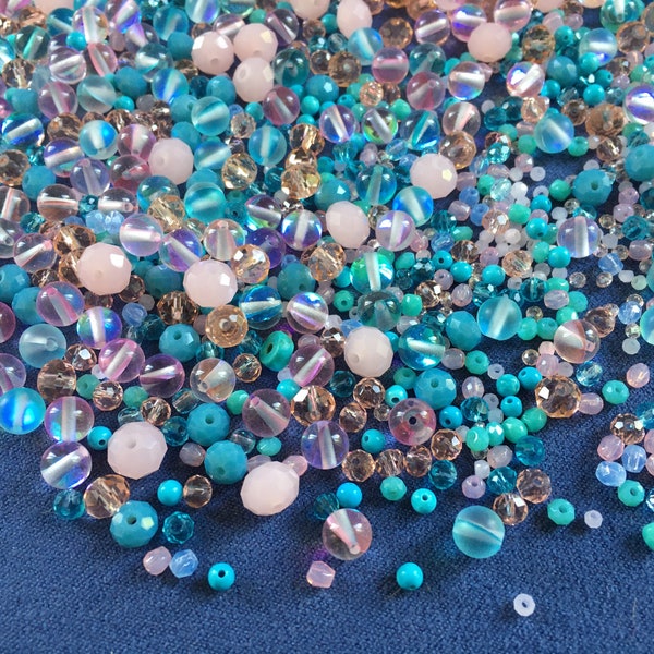 Perles assortiment,x50,mix,rose bleu turquoise,2 à 8mm,mélange,miracle magique,fabrication bijoux collier bracelet boucles d’oreilles