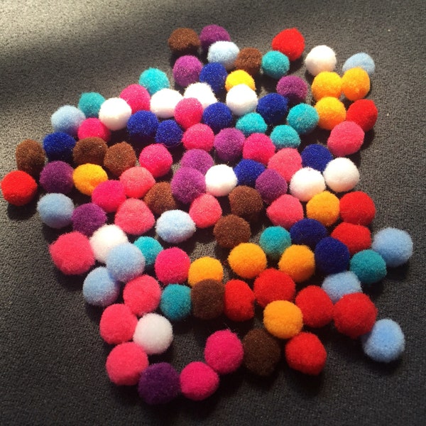 100 pompons 8mm,rond boule,multicolores,rouge violet orange marron rose bleu blanc,miao chine pérou,à coller coudre,bijoux,loisirs créatif