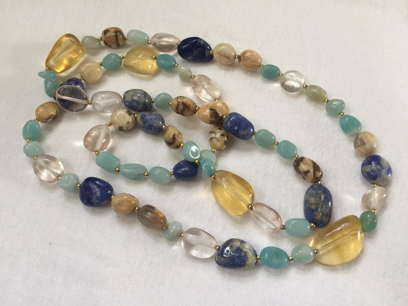 amazonite Jasper paradise Crystal sodalite gemstone long necklace yellow Calcite necklace aqua blue red beige olive nuggets