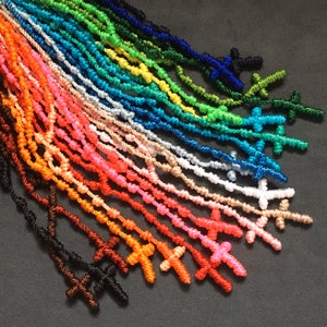 Rosary knot cross, men&#39;s necklace, unisex necklace, cruz oración, Mexican, Latin crucifix, cord thread, masculine, Día de Muertos
