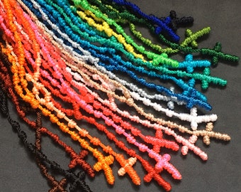 Rosary rosary with knotted cross, soft chaplet, men's unisex necklace, cruz oración, Mexican, Latino crucifix, cord, masculine, Día de Muertos