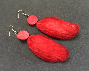 Boucles d'oreilles écorce mangue rouge,écorce agrume orange,raw rustique,Mexique,bois,écologique,graine acai,ivoire végétal tagua