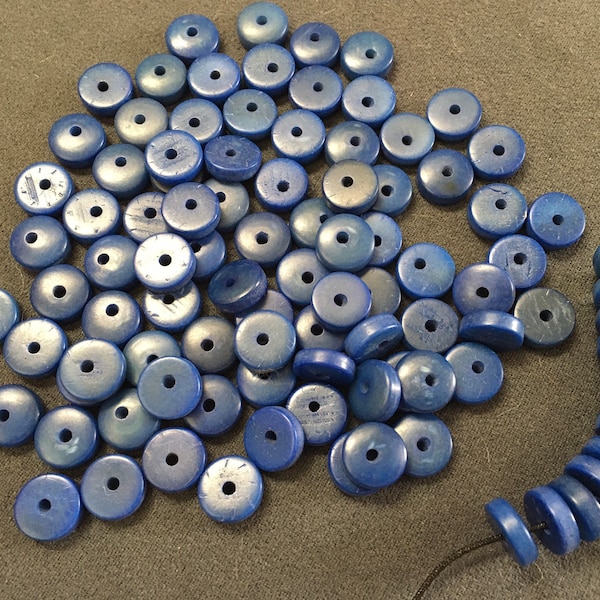 25 perles tagua,11mm,heishi lentille palet,bleu roi,sequin rond,ivoire végétal,hot mix,seed bead,cuenta semillas,açaí,disque