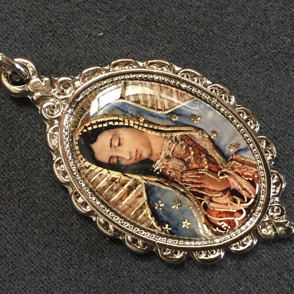 Grande Médaille Vierge de Guadalupe,ovale,Virgen del Tepeyac,notre dame,our lady of,mexico mexicain,crucifijo,crucifix,chapelet rosario